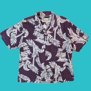 Old Maui Brand Vintage Silk Eggplant Purple Hawaiian Shirt Size XL Preowned